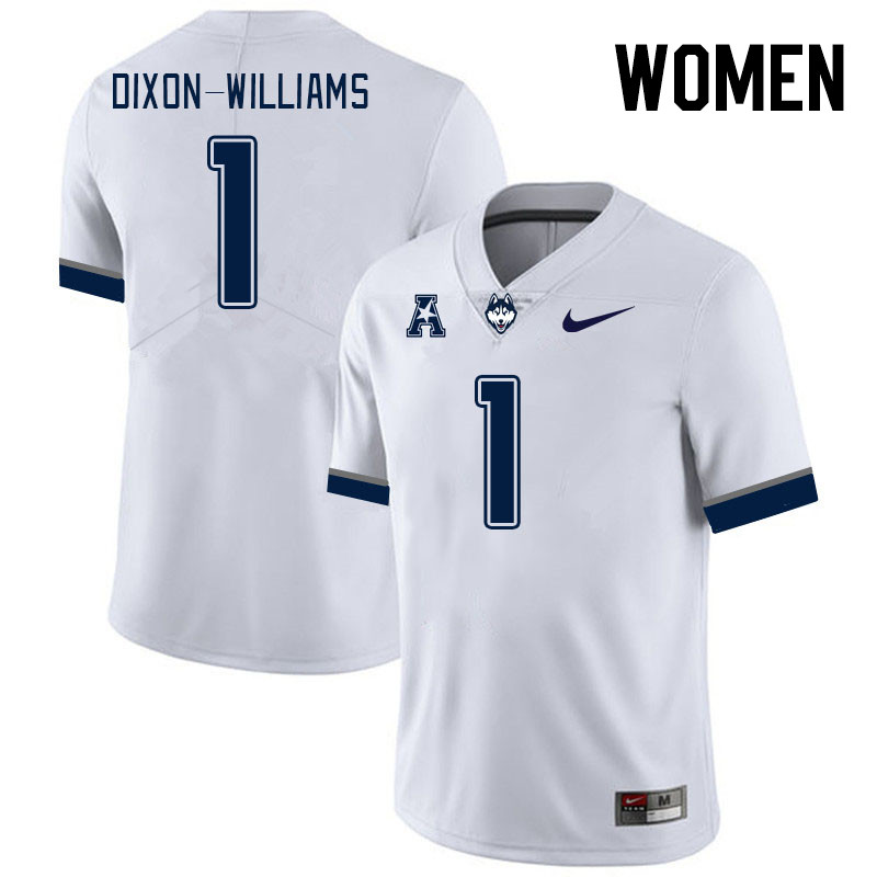 Women #1 Malik Dixon-Williams Connecticut Huskies College Football Jerseys Stitched Sale-White